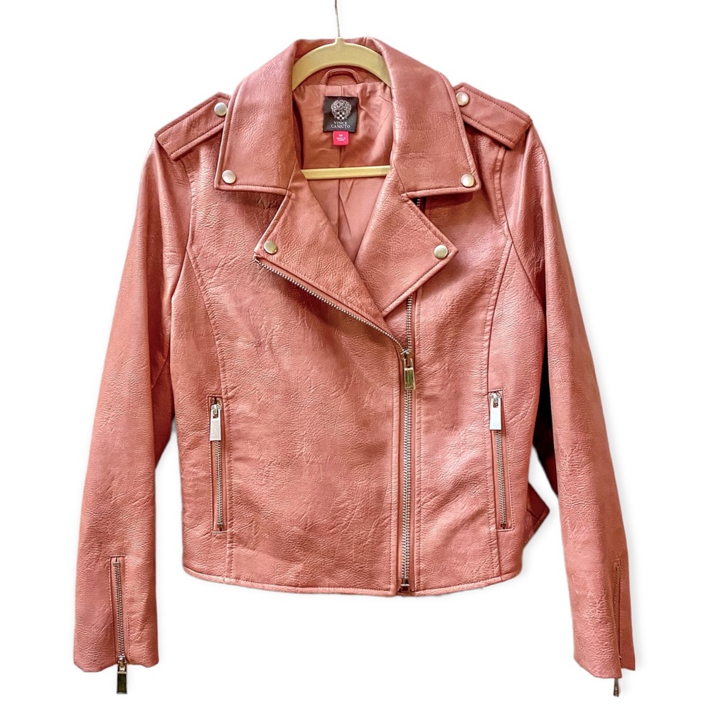 NEW Vince Camuto Pink Faux Leather Moto Jacket